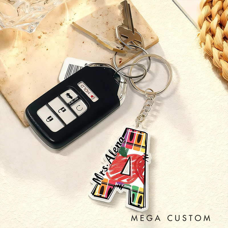 Personalized Teacher Acrylic Keychain withColorful crayons Design Teacher Appreciation Gift Favorite Educator Backpack Tag Gift