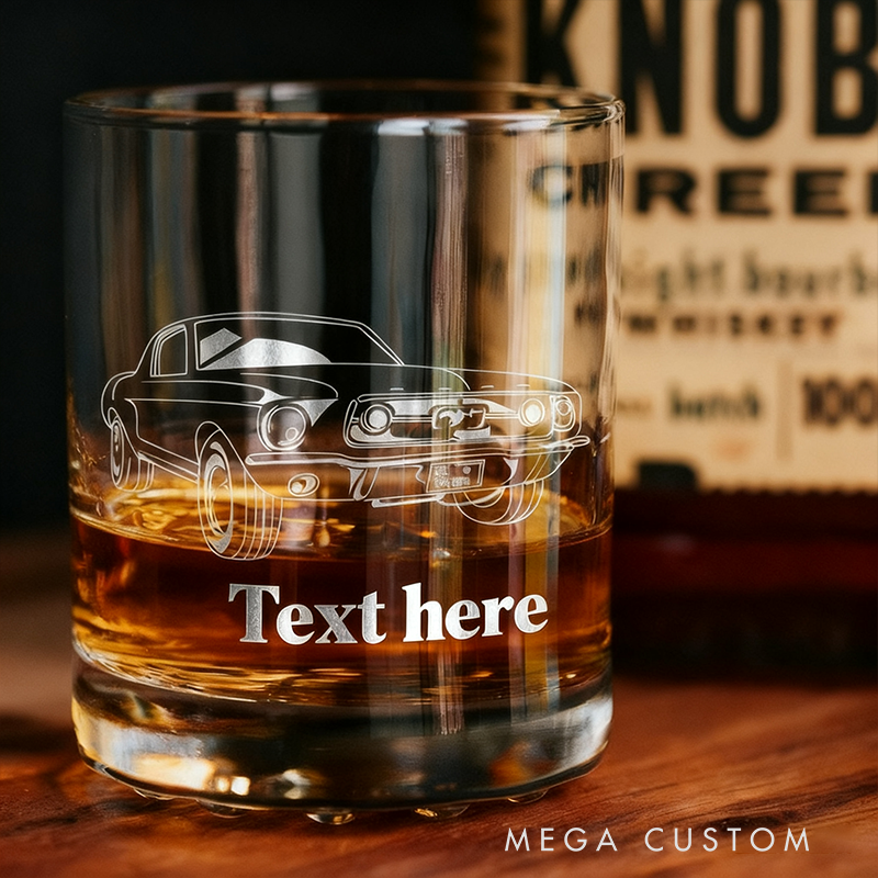 Personalized Your Own Car Engraved Whiskey Glass Custom Car Illustration Rock Tumbler Gift for Racing Lovers
