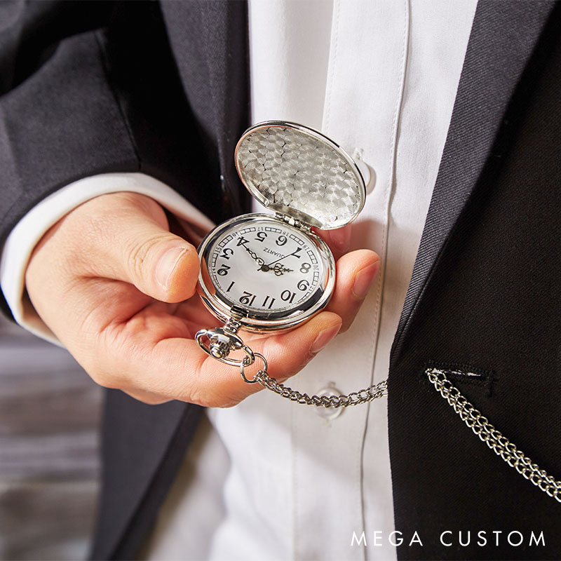 Personalized Pocket Watch with Chain Custom Perfect Gift for Best Man Mountain Design Pocket Watch for Groomsman Bachelor Party Gift