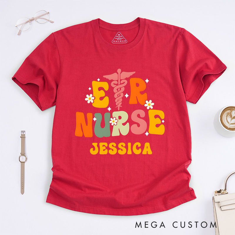 Personalized Nurse T-Shirts Cheerful ER Nurse Fashion Design T-Shirts