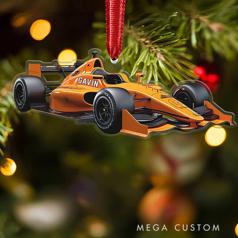 Personalized Racing Car Christmas Ornament Custom Name Acrylic Gift for Racers and Kart Lovers