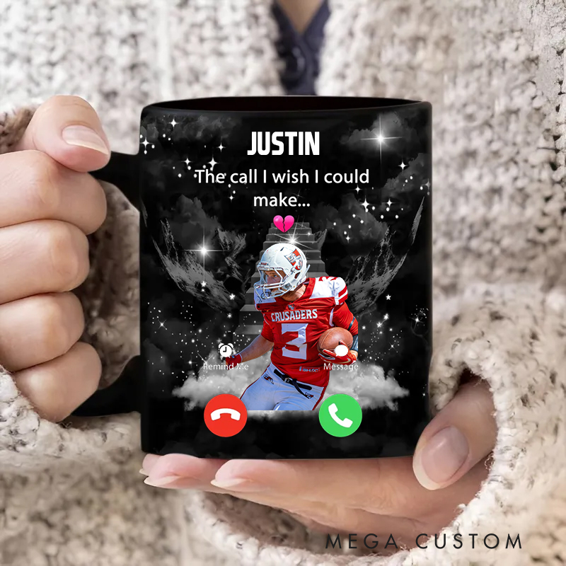 Personalized Sport Memorial Mug with "The Call I Wish I Could Make" and Custom Photo Design