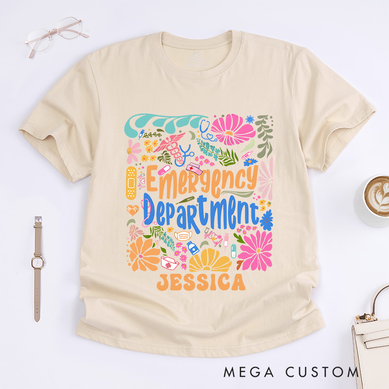 Personalized Nurse T-Shirts Whimsical Emergency Department Fashion Design T-Shirts