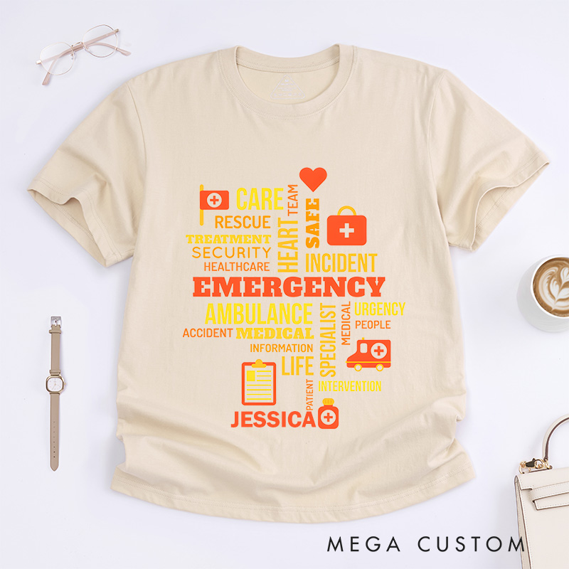 Personalized Nurse T-Shirts Emergency Word Cloud Fashion Design T-Shirts