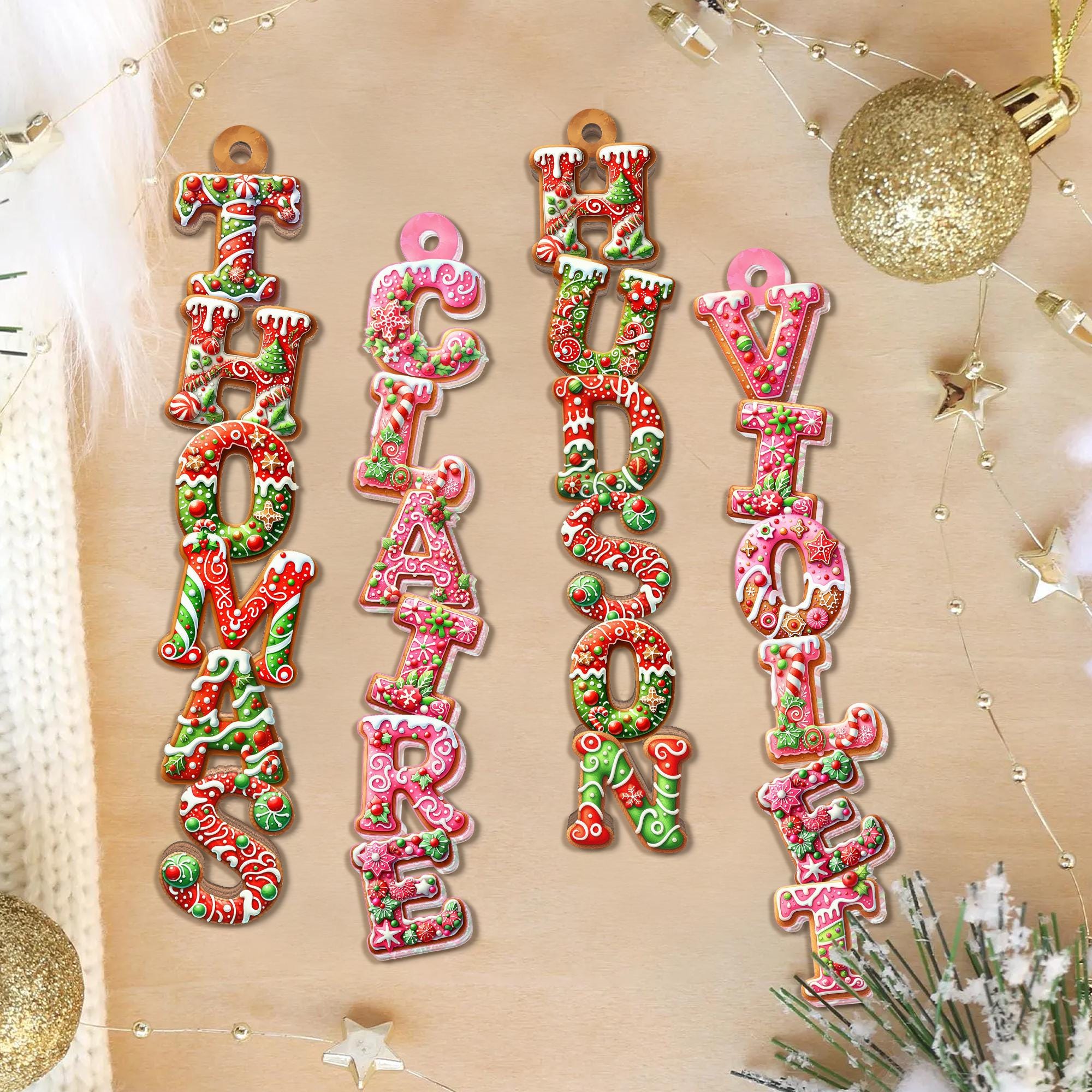 Personalized Gingerbread Alphabet Ornament: Kids Name Ornament, Christmas Tag for Stockings