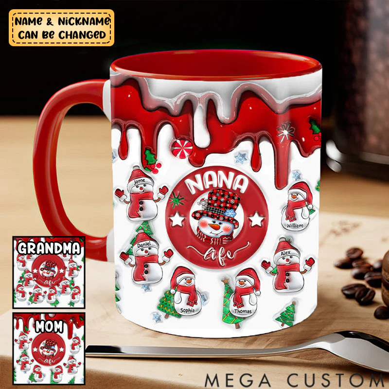 Personalized Custom 3D Inflated Effect Printed Mug - Grandma Life Snowman With Grandkids Mug