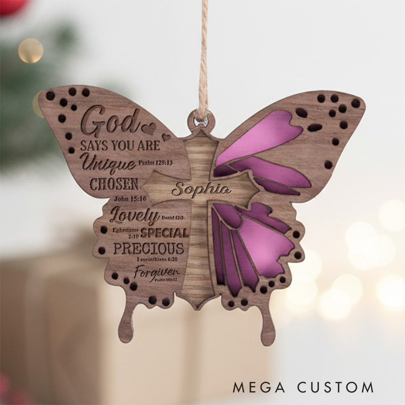 Personalized Bible Verse Butterfly Layered Wood Ornament with Name Religious Gift Faith Gift Home Decor for Christians