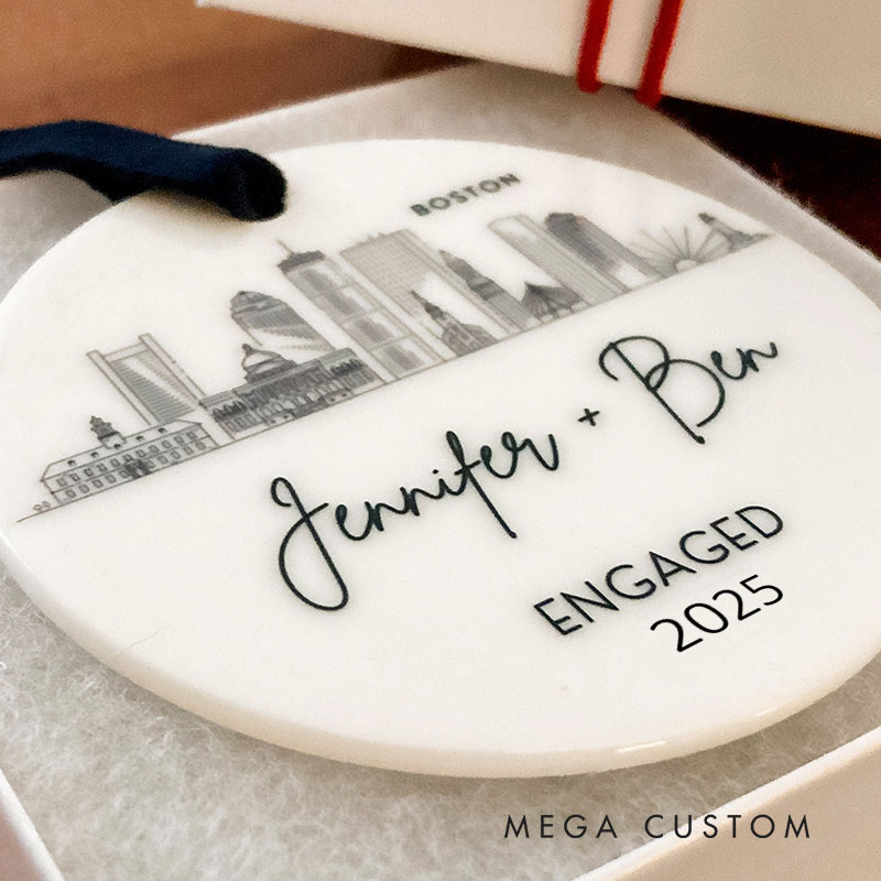Personalized Couple City Skyline Engaged Ceramic Ornament Newlyweds Photo Married Ornament Our First Christmas Ornament Wedding Bridal Shower Gift