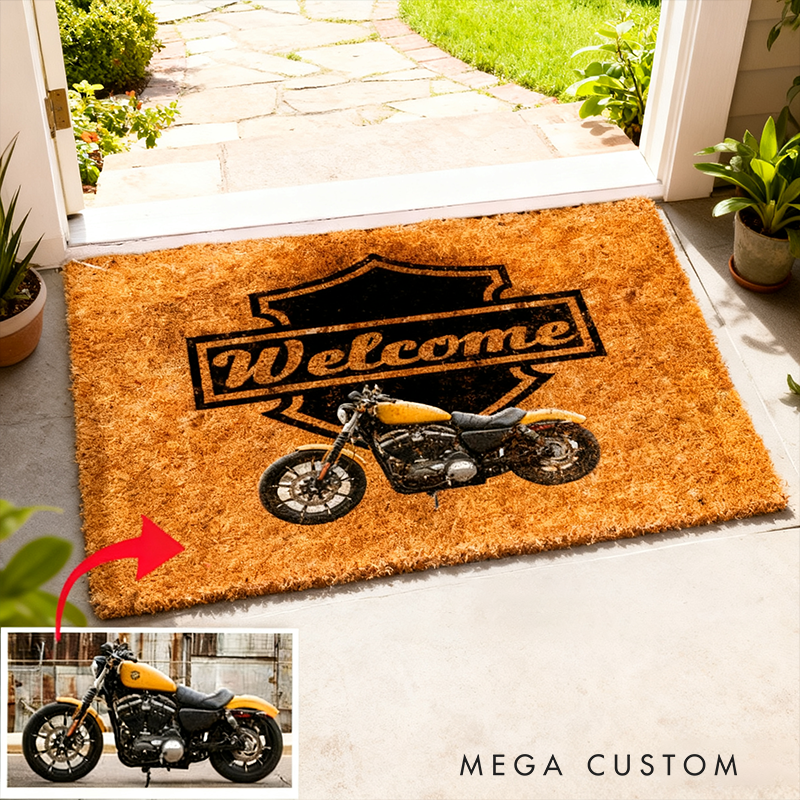 Custom Motorcycle Photo Doormat Personalized Welcome Mat with Your Bike Photo Design for Motorcyclists and Motorcycle Lovers