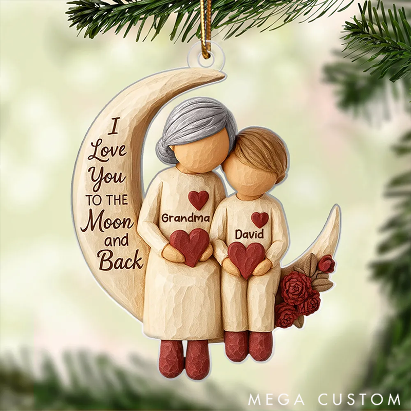 Personalized Family Christmas Grandma Grandkids on Moon  Ornaments Heartfelt Christmas Gift for Grandma, Grandkids