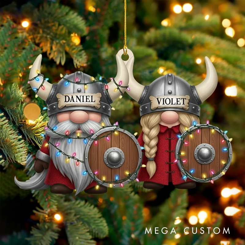 Personalized Viking Couple Christmas Tree Ornament Nordic Gnome Holiday Keepsake for Husband Wife Gift