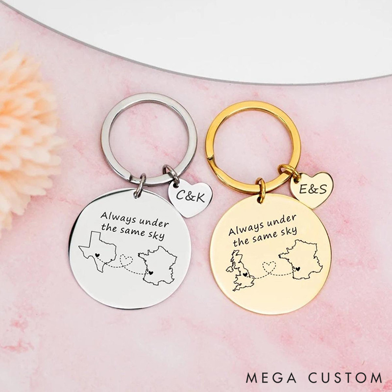 Personalized Long Distance Keychain Custom Couple Long Distance Gift Keychain Christmas Gifts Long Distance Relationship Gift 