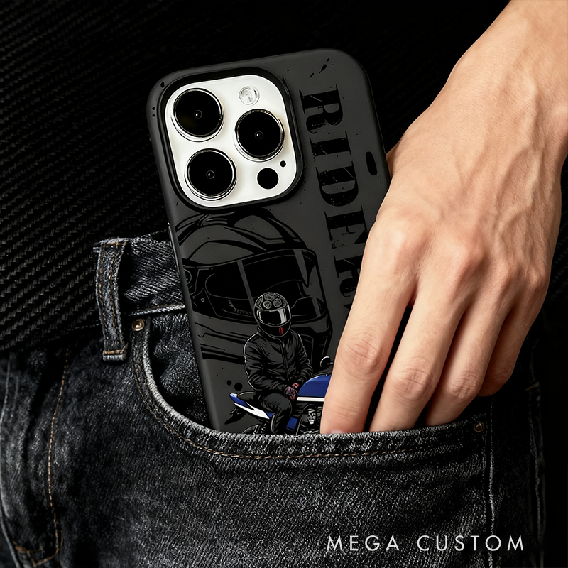 Personalized Biker iPhone Case Custom Text Motorcycle Riders Helmet Phone Cover Gift for Motorcyclists and Motorsports Lovers