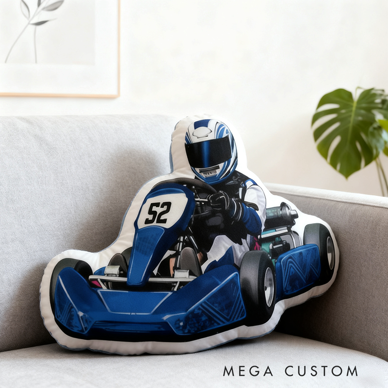 Personalized Racer Shaped Throw Pillow Custom Name and Number Decorative Cushion Gift for Car Lovers and Racers