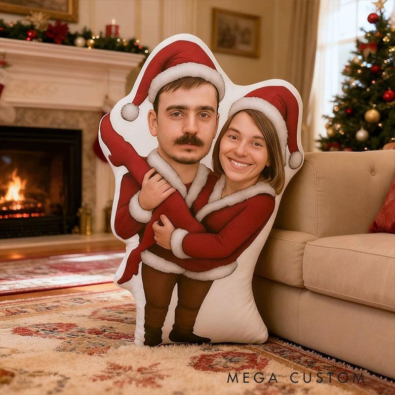 Personalized Couple Face Photo Pillow Custom Newlyweds Funny Elf Santa Claus Body Cushion First Christmas Pillow for Boyfriend Girlfriend Husband Wife