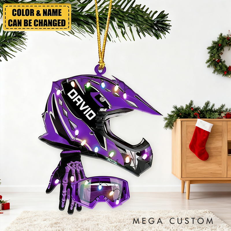 Personalized Dirt Bike Helmet Ornament Custom Name and Color Motocross Christmas Decoration Gift for Motorcycle and Racing Lovers