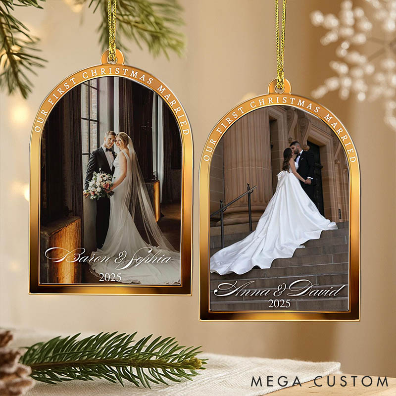 Personalized Couple Our First Christmas Married Christmas Acrylic Ornament Custom Newlywed Photo Xmas Ornament for Him Her Wedding Christmas Gift