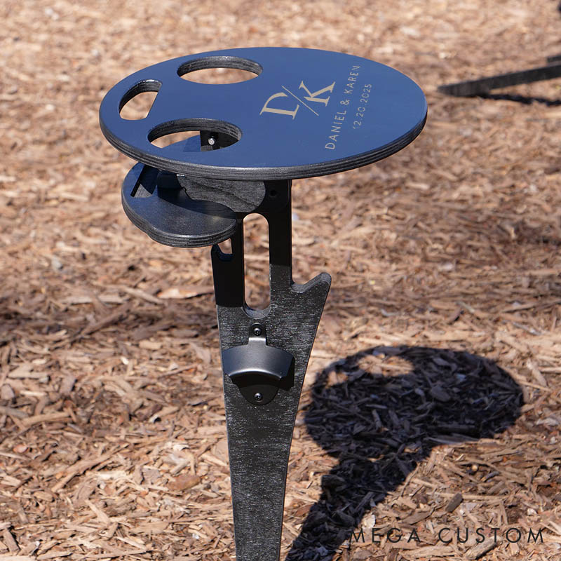 Personalized Couple Wooden Beer Table Custom Newlyweds Folding Concert Cocktail Table Anniversary Gift for Husband Wife Beach Beer Accessories