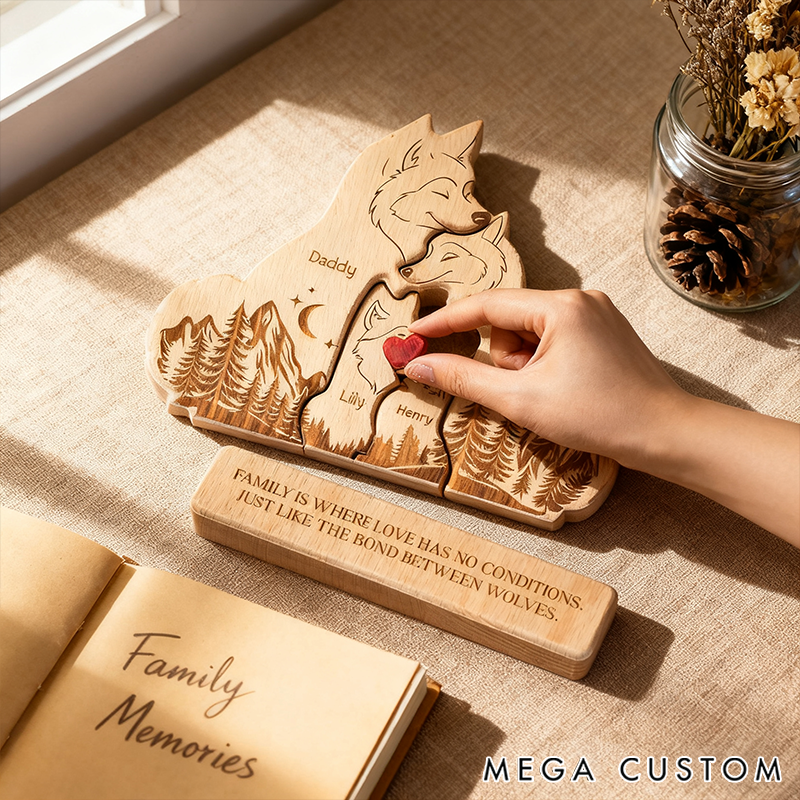 Personalized Wooden Wolf Family Puzzle Happy Wolf Family With Names