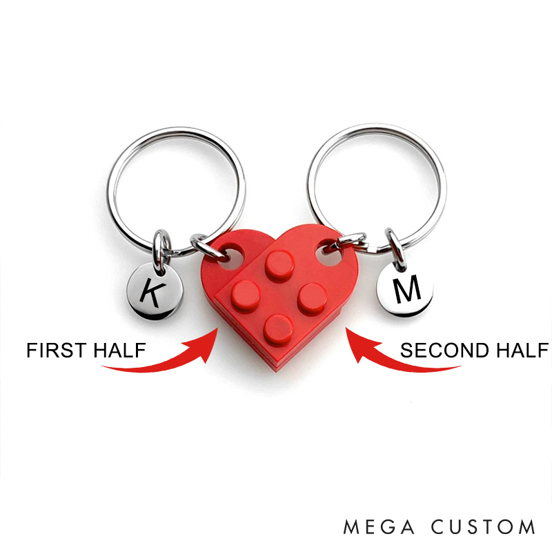 Personalized Couple Initials Heart Keychain Set Anniversary Initials Matching Keychains Valentine's Day Gift for Husband Wife Boyfriend Girlfriend
