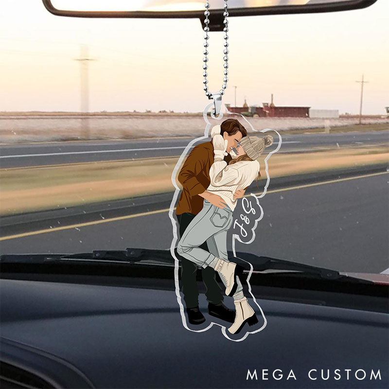 Personalized Couple Photo Faceless Portrait Car Ornament Newlyweds Christmas Ornament from Your Own Picture Valentine's Day Anniversary Christmas Gift