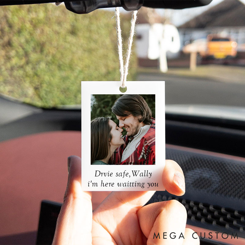 Personalised Couple Photo Car Ornament Acrylic Car Ornament with Couple Photo Drive Safe Ornament for Husband Boyfriend Couple Gift