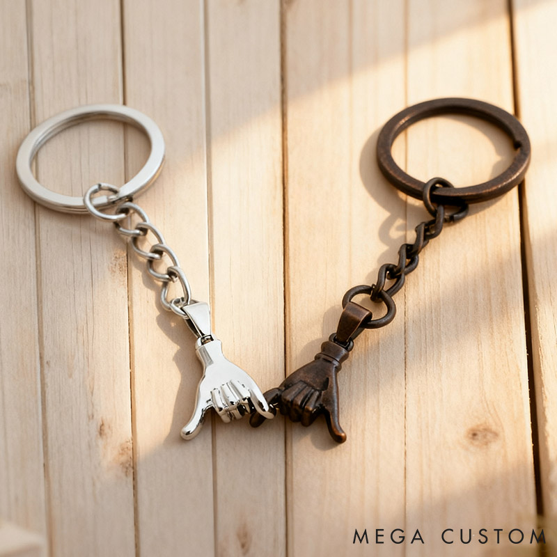 Personalized Couple Set of 2 Pinky Promise Matching Keychain Custom Newlyweds Initials Keychain Valentine's Day Anniversary Christmas Gift for Him Her