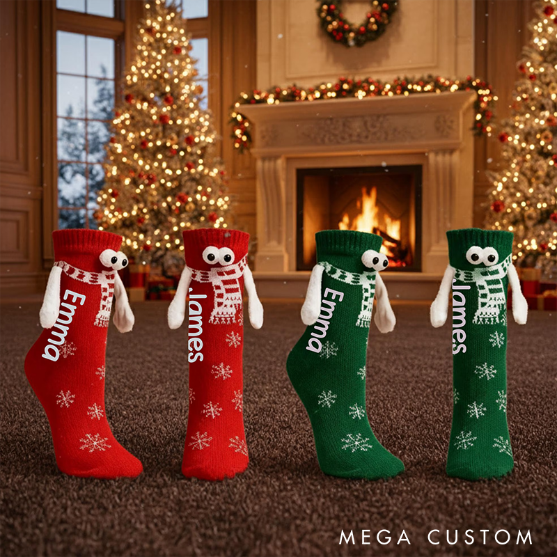 Personalized Couple Christmas Cute 3D Pop-out Eyes Socks Funny Magnetic Holding Hands Couple Socks Unique Gift Idea for couple