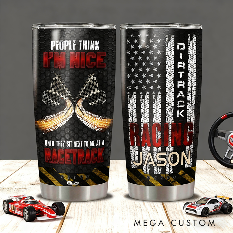Personalized Dirt Track Racing Tumbler Custom Name Funny Quote Stainless Steel Travel Mug Gift for Motorsport Lovers and Racers