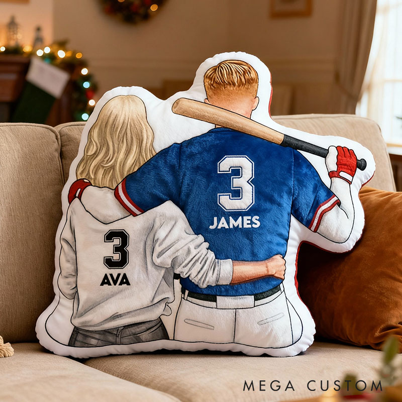 Personalized Baseball Couple Pillow Custom Newlyweds Baseball Lover Doll Cushion Christmas Pillow for Sport Player Boyfriend Girlfriend Gift