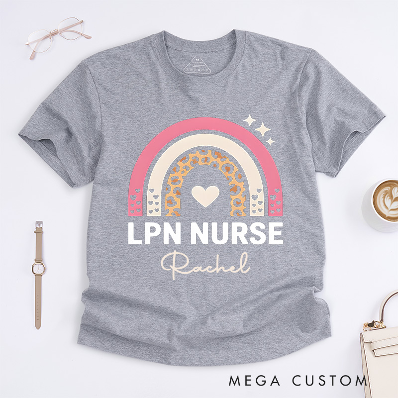 Personalized Nurse T-Shirts LPN Nurse Rainbow Design T-Shirts