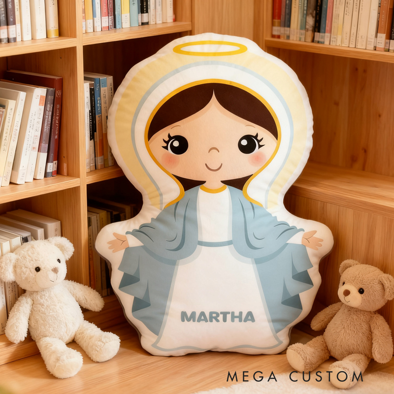Personalized Cartoon Vergin Mary Pillow with Name Home Decor Religious Gift Catholic for Kids