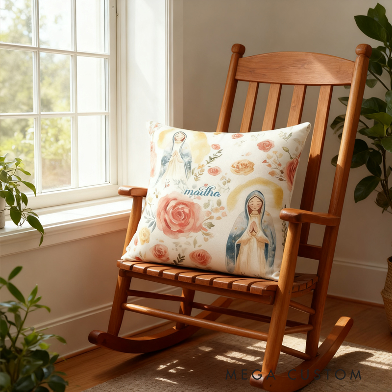 Personalized Vergin Mary Pillow Throw Pillow Cover with Name Home Decor Christian Gift for Family Gift for Jesus Lover