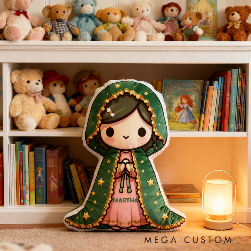 Personalized Cartoon Guadalupe Vergin Mary Pillow with Name Home Decor Religious Gift Catholic for Kids