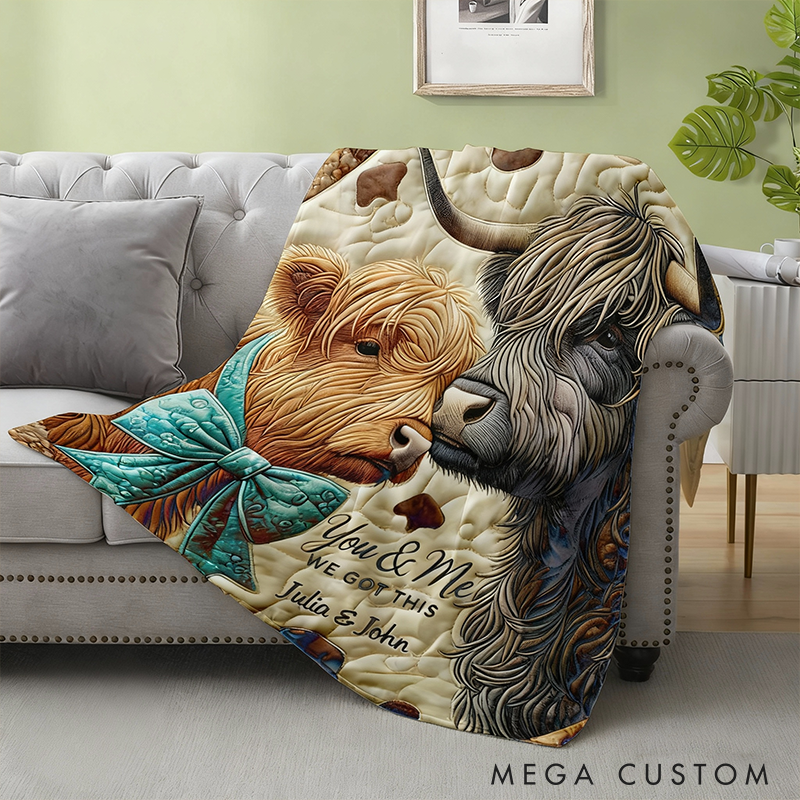 Personalized Highland Cow Design You And Me We Got This Couple Blanket with Names Cozy Gifts for Couple Wife and Husband Anniversary Gifts