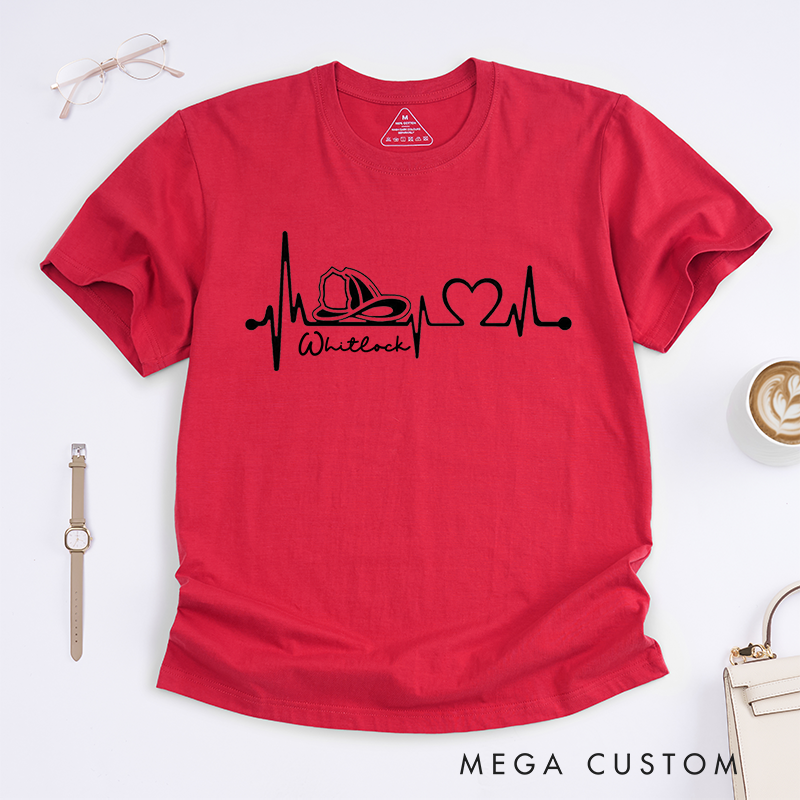 Personalized Firefighter Heartbeat Line Custom Design Gift for Firefighter Gift for Fireman Wife Girlfriend T-Shirt