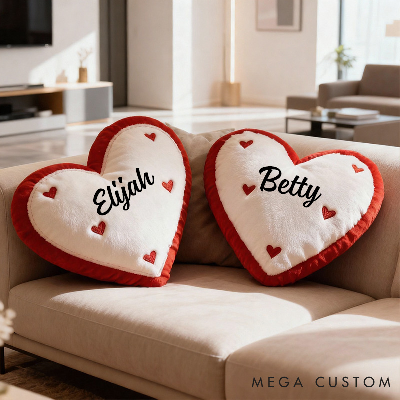 Personalized Couple Heart-Shaped Pillow Custom Heart Pillow with Name Holiday Gift Pillow for her Xmas Gift Home Decor Pillow