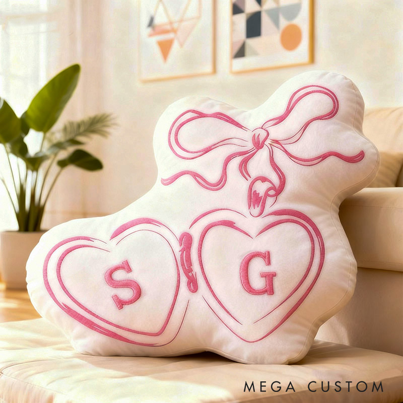 Personalized Couple Bow Locked Initials Pillow Custom Wife Husband Pillow Newlyweds Wedding Sentimental Cushion First Christmas Married Gift