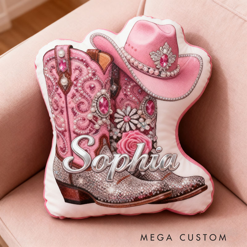 Personalized Cowboy Boots Cowboy Hats Cowboy Themed Pillow with Customizable Names Unique Decorative Cushion Perfect Gift for Her and Music Lovers
