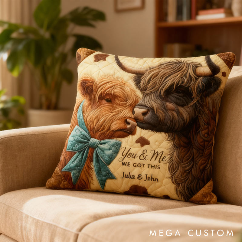 Personalized Custom Highland Cow Design with Names Couple Home Pillow Romantic Anniversaries Gift for Husband Wife Home