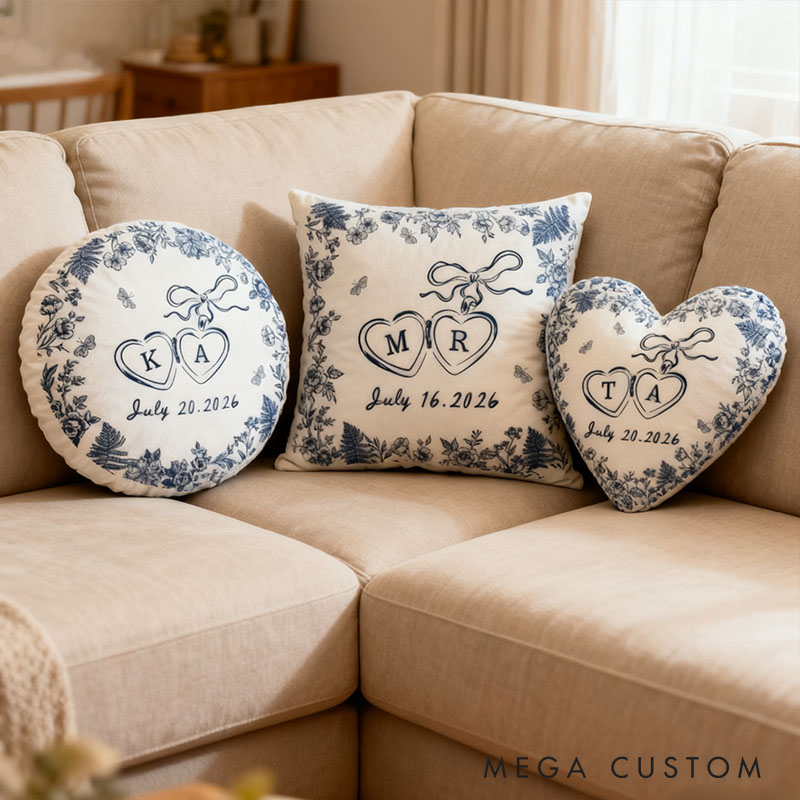 Personalized Couple Bow Locked Initials and date Pillow Custom Wife Husband Pillow Newlyweds Wedding Sentimental Cushion First Christmas Married Gift