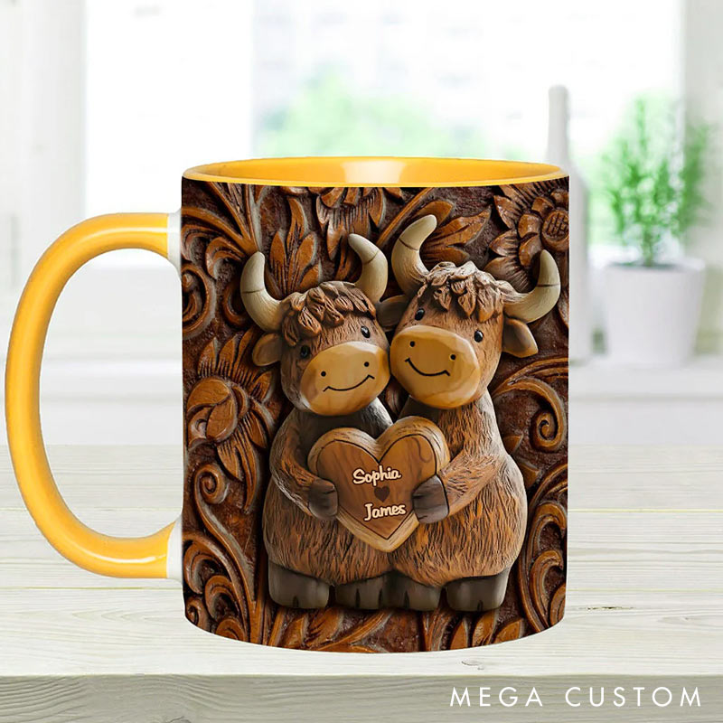 Personalized Highland Cow Couple Mugs Costom Names Couple Gift Mug for Boyfriend Girlfriend Funny Couple Mugs