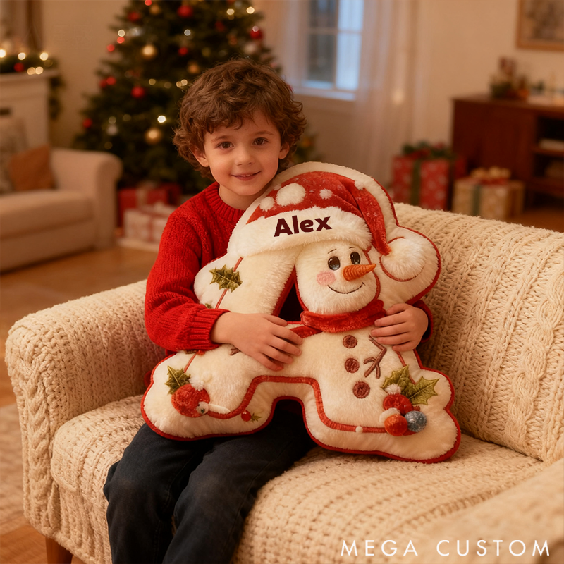 Personalized Snowman Letter Graphic 3D Print Pillow Christmas Gift  with Custom Name Design for Daughter Son Family