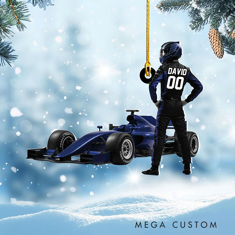 Personalized  Christmas Ornament Custom Name and Number Raceing Car Design Christmas Tree Decoration Gift for Car Lovers and Motorsports Fans