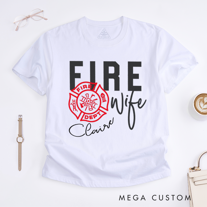 Personalized Firefighter Fire Wife Custom Maltese Cross Design Gift for female Firefighter Gift for Fireman Wife Girlfriend T-Shirt