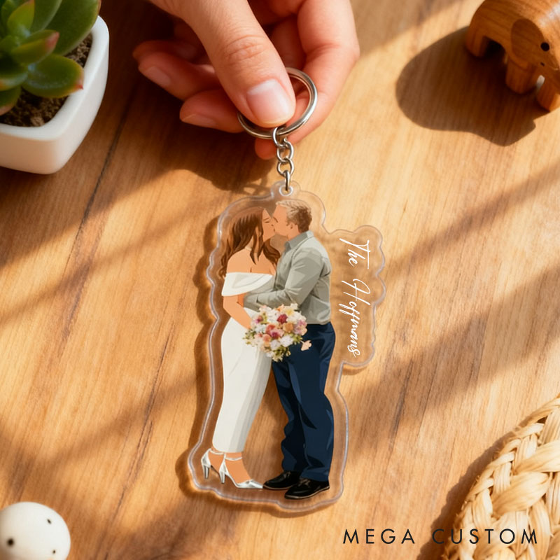 Personalized Couple Photo Faceless Portrait Keychain Custom Newlyweds Keychain from Your Own Picture Valentine's Day Anniversary Christmas Gift