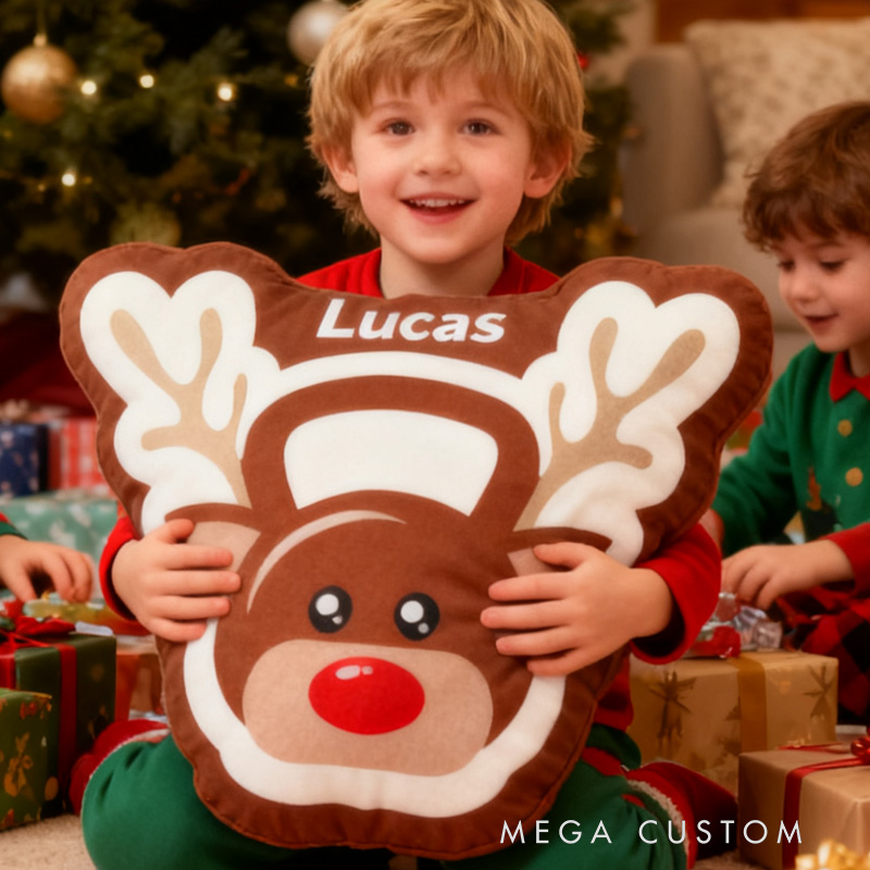 Personalized Reindeer Kettlebell Plush Pillow Graphic 3D Print Gift Ideas Weight Lifting Cute Gifts Custom Name Pillow Comfortable Christmas Decor for Gym Lovers