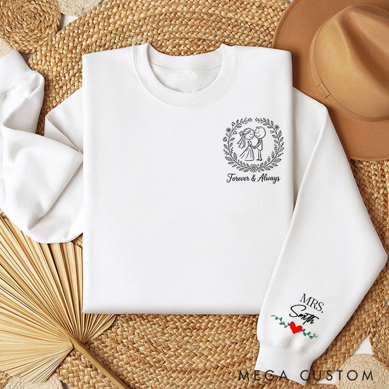 Personalized Line Drawing couple Sweatshirt Custom Family Name for Her Wife Gift Anniversary Valentine's Gift for Wife Holiday Top Cloth for Wife