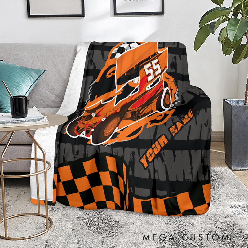 Personalized Race Car Blanket Custom Name and Number Racing Gift for Motorsports Fans and Car Lovers Families