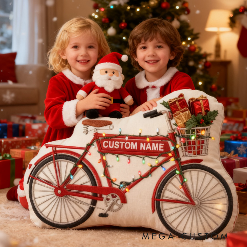 Personalized Christmas Bicycle Graphic 3D Print Pillow Decor Vintage Bike Keepsake for Cyclist Cycling Lovers Soft and Funny Home Decor